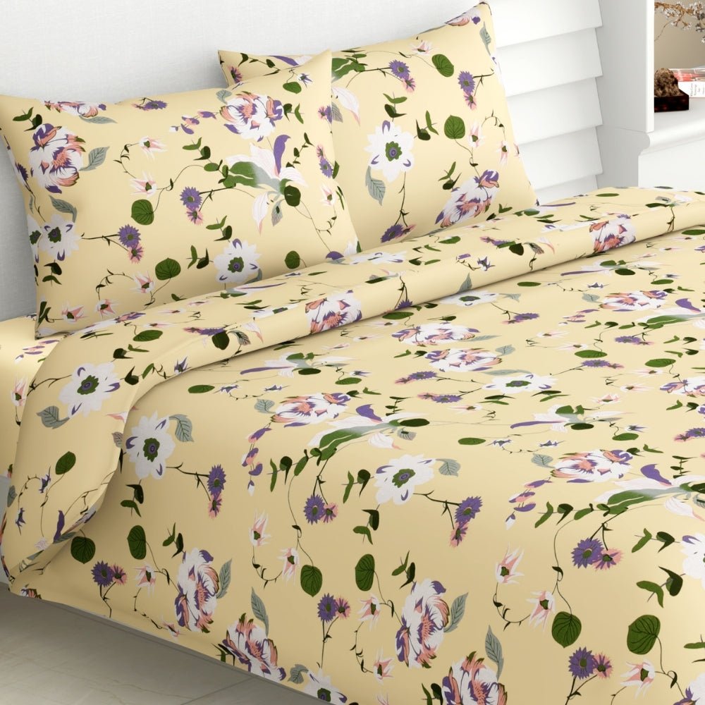 Bold Floral 100% Cotton King Size Bedsheet, 144 TC - Bedsheets | haus & kinder