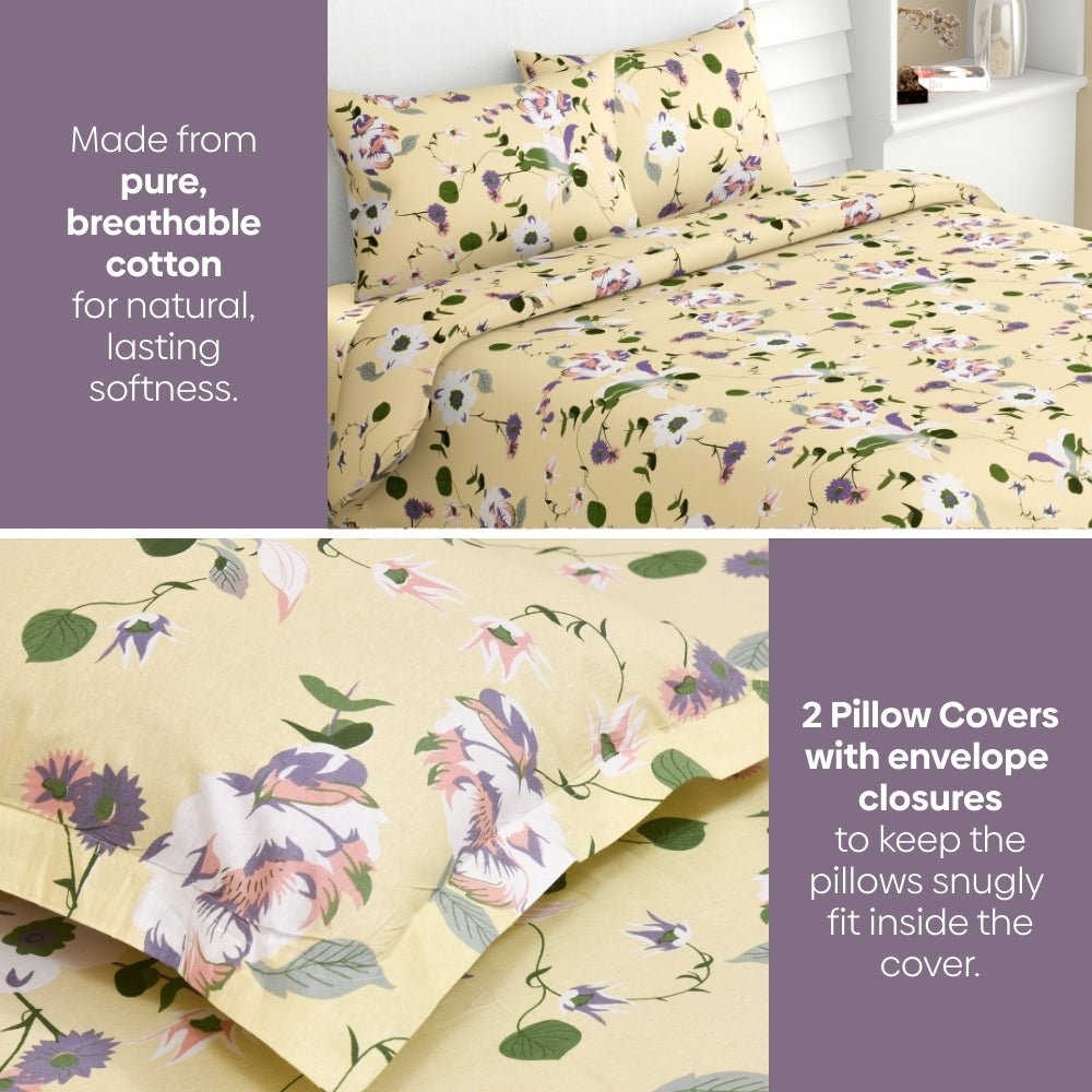 Bold Floral 100% Cotton King Size Bedsheet, 144 TC - Bedsheets | haus & kinder