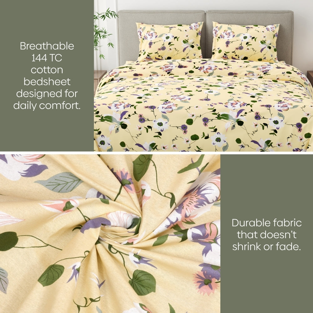 Bold Floral 100% Cotton King Size Bedsheet, 144 TC