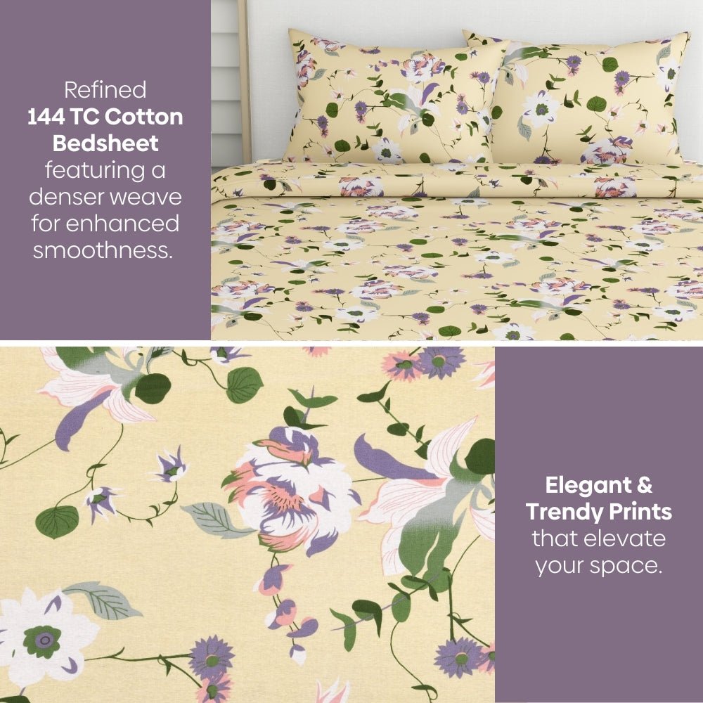 Bold Floral 100% Cotton King Size Bedsheet, 144 TC - Bedsheets | haus & kinder