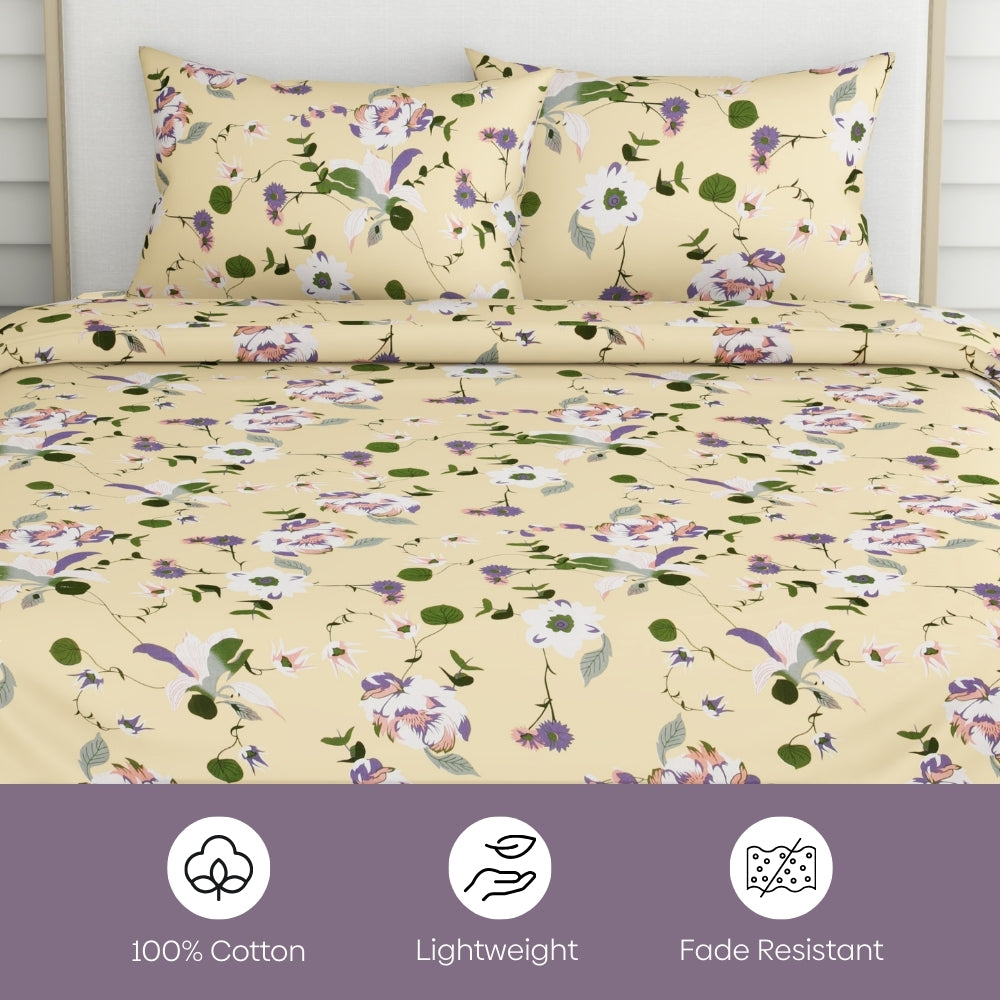 Bold Floral 100% Cotton King Size Bedsheet, 144 TC