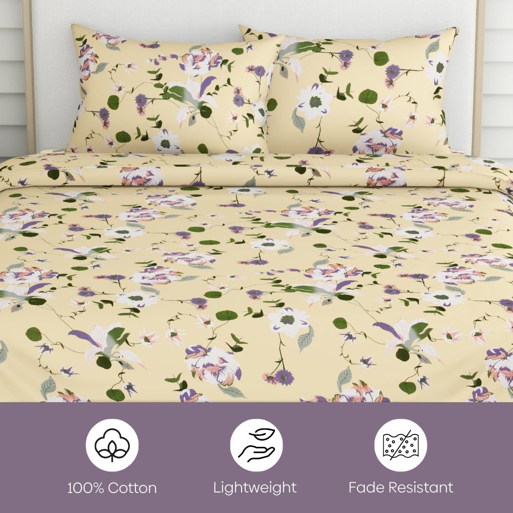 Bold Floral 100% Cotton King Size Bedsheet, 144 TC - Bedsheets | haus & kinder
