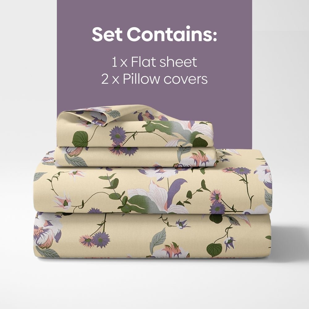 Bold Floral 100% Cotton King Size Bedsheet, 144 TC - Bedsheets | haus & kinder