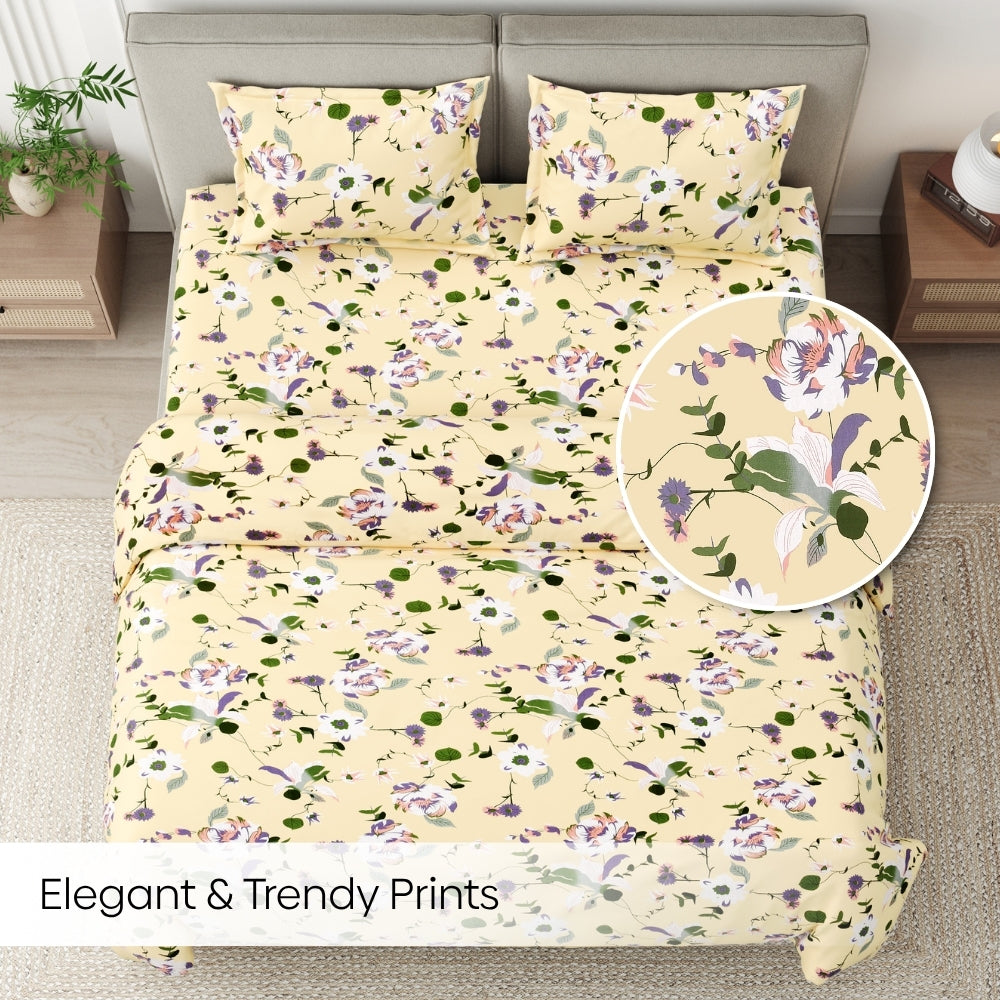 Bold Floral 100% Cotton King Size Bedsheet, 144 TC