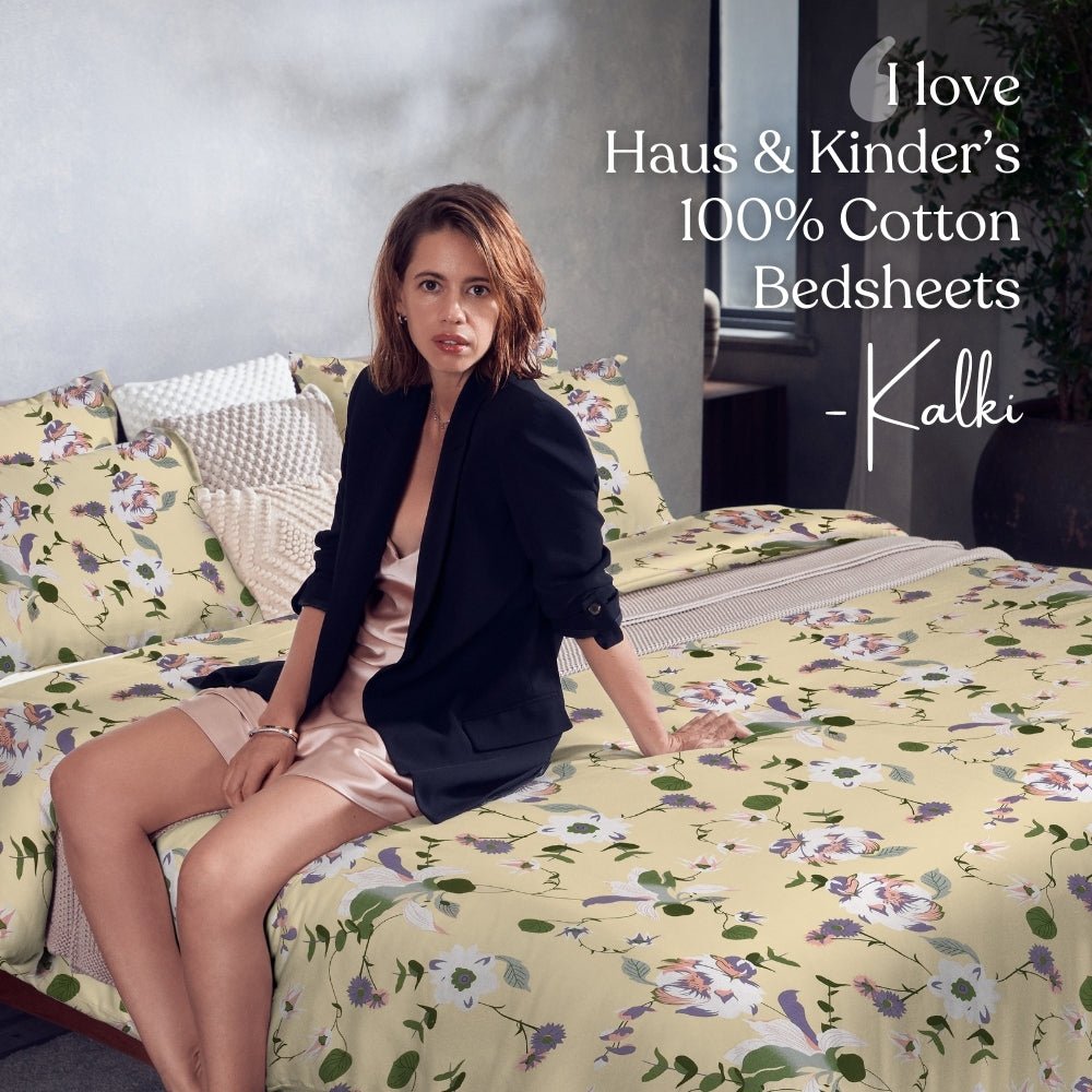 Bold Floral 100% Cotton King Size Bedsheet, 144 TC - Bedsheets | haus & kinder