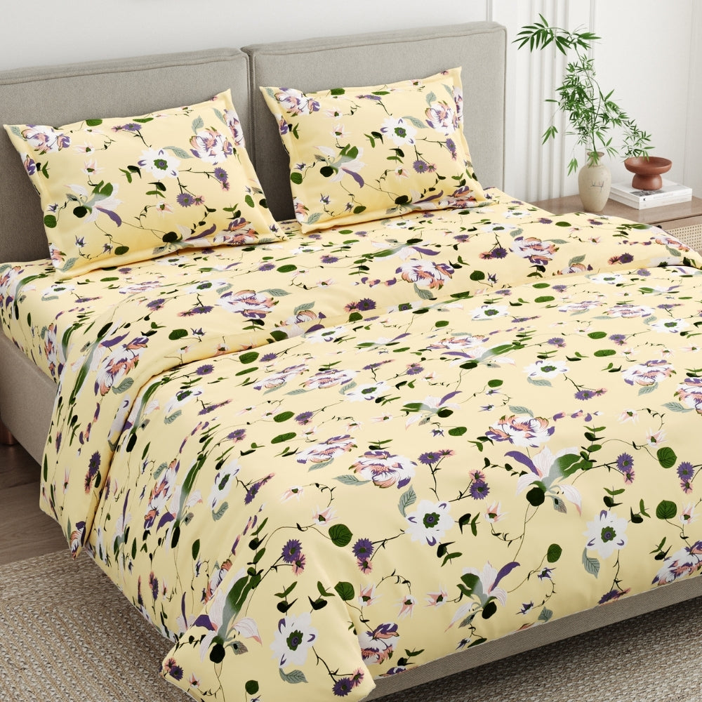 Bold Floral 100% Cotton King Size Bedsheet, 144 TC
