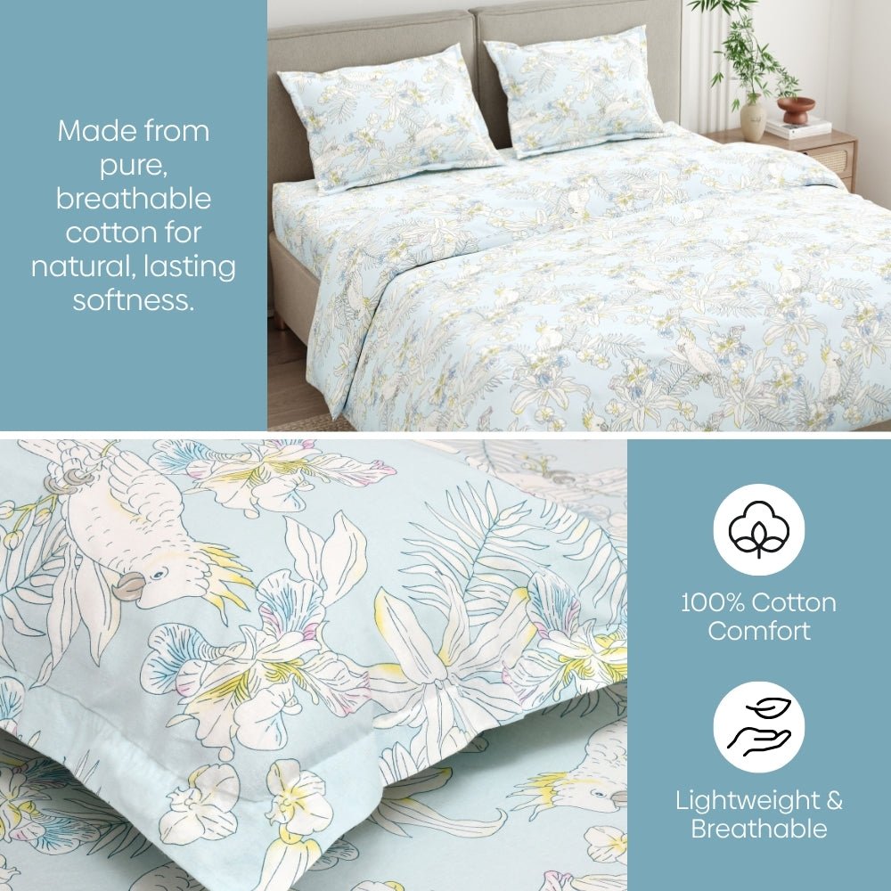 Tropical Bird, 100% Cotton King Fitted Bedsheet, 144 TC - Bedsheets | haus & kinder