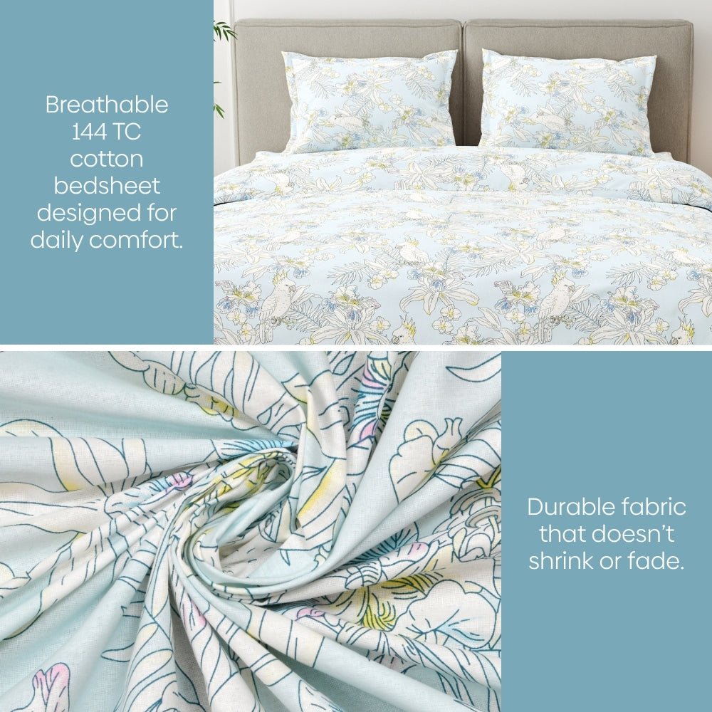 Tropical Bird, 100% Cotton King Fitted Bedsheet, 144 TC - Bedsheets | haus & kinder
