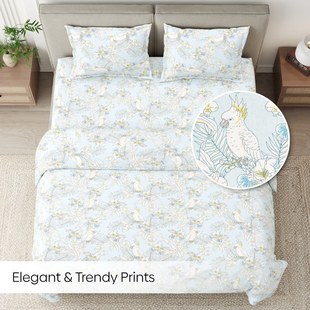 Tropical Bird, 100% Cotton King Fitted Bedsheet, 144 TC - Bedsheets | haus & kinder