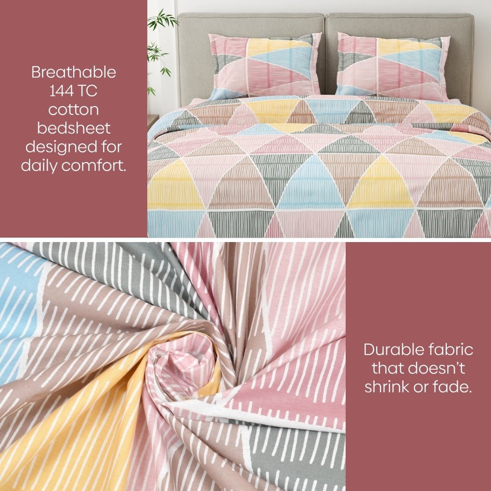 Pyramid Retreat 100% Cotton King Size Bedsheet, 144 TC - Bedsheets | haus & kinder