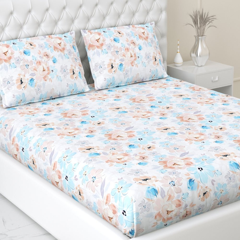 300 TC Satin Royale Bedsheet Aurelia Petals, Multicolor - King Size | haus & kinder