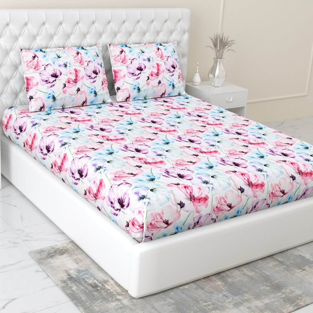 300 TC Satin Royale Bedsheet Floreal Mystique, Multicolor - King Size | haus & kinder