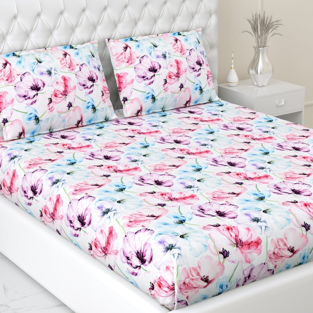 300 TC Satin Royale Bedsheet Floreal Mystique, Multicolor - King Size | haus & kinder
