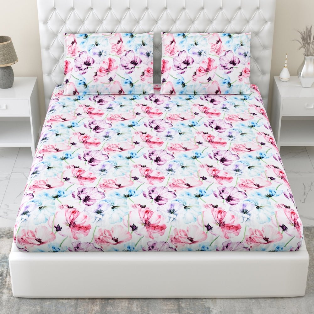 300 TC Satin Royale Bedsheet Floreal Mystique, Multicolor - King Size | haus & kinder
