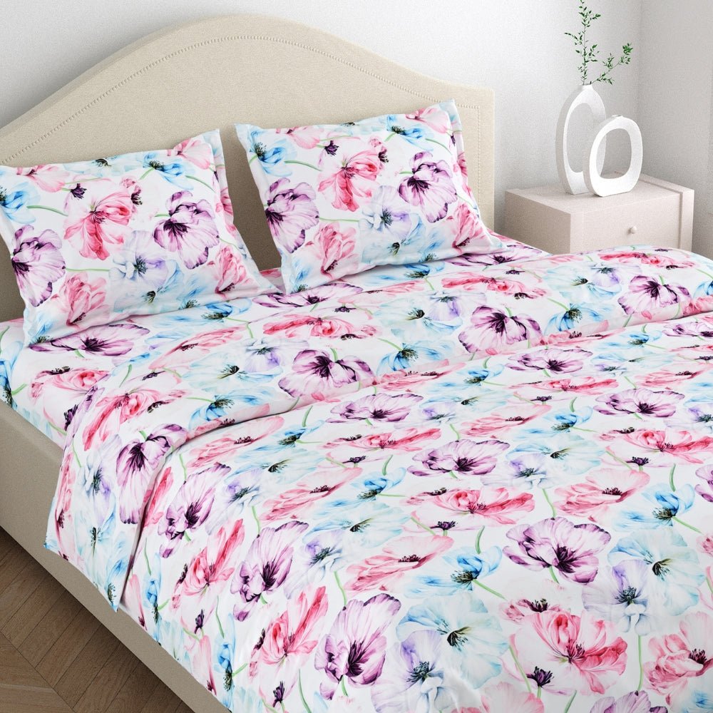 300 TC Satin Royale Bedsheet Floreal Mystique, Multicolor - King Size | haus & kinder