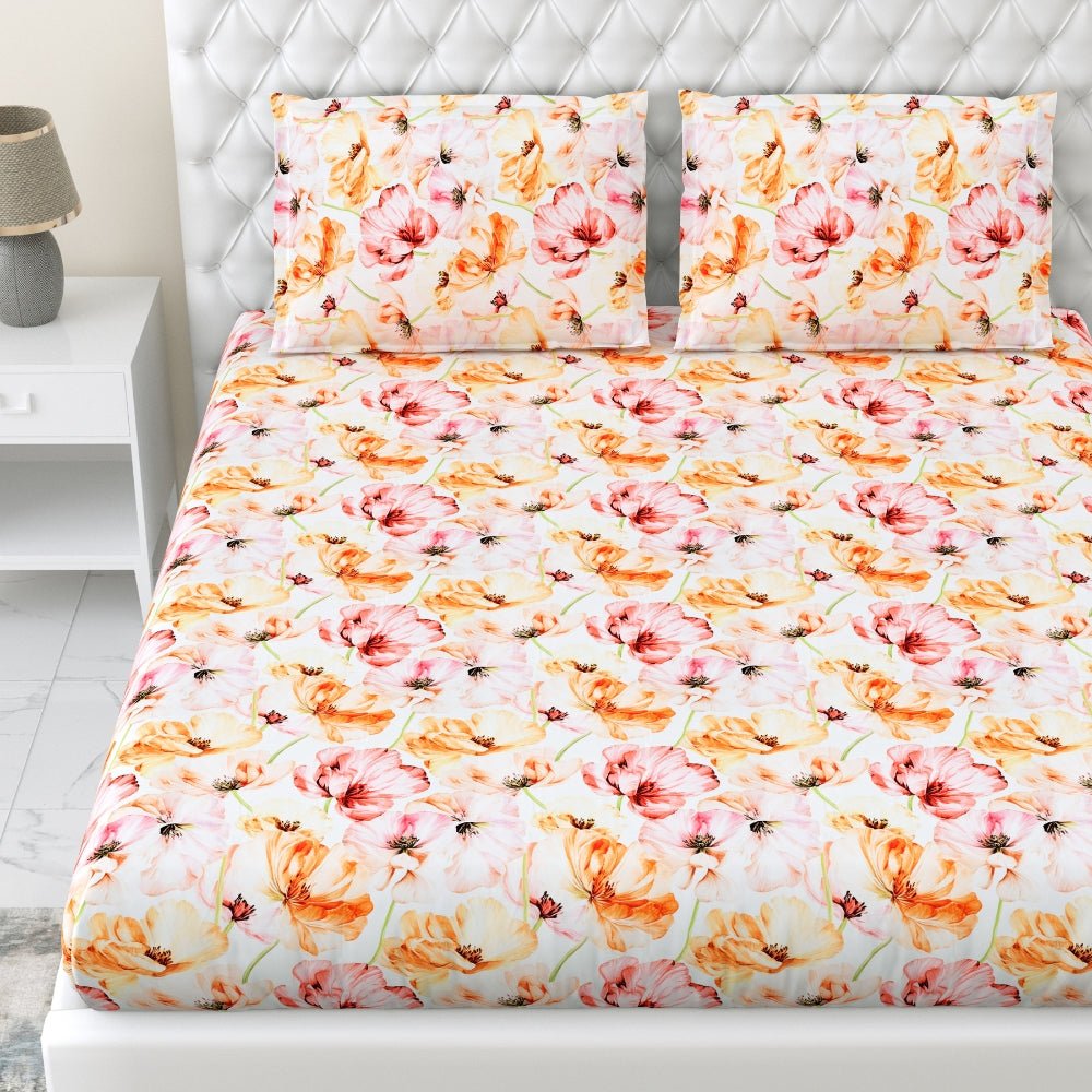 300 TC Satin Royale Bedsheet Seraphine Blossom, Multicolor - King Size | haus & kinder