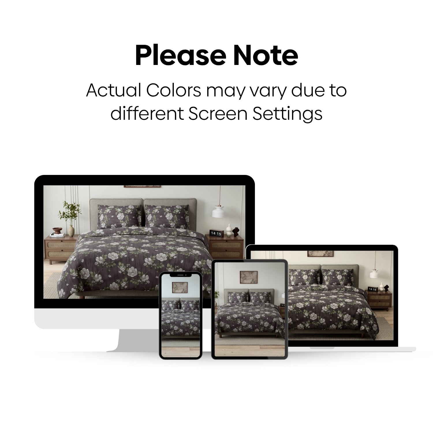 Rose Cascade 100% Cotton Double Flat Bedsheet, Charcoal Gray - 144 TC - Bedsheets | haus & kinder