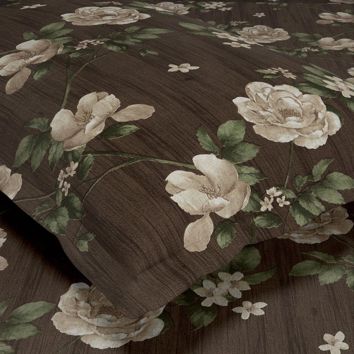 Rose Cascade 100% Cotton Double Flat Bedsheet, Taupe Brown - 144 TC - Bedsheets | haus & kinder