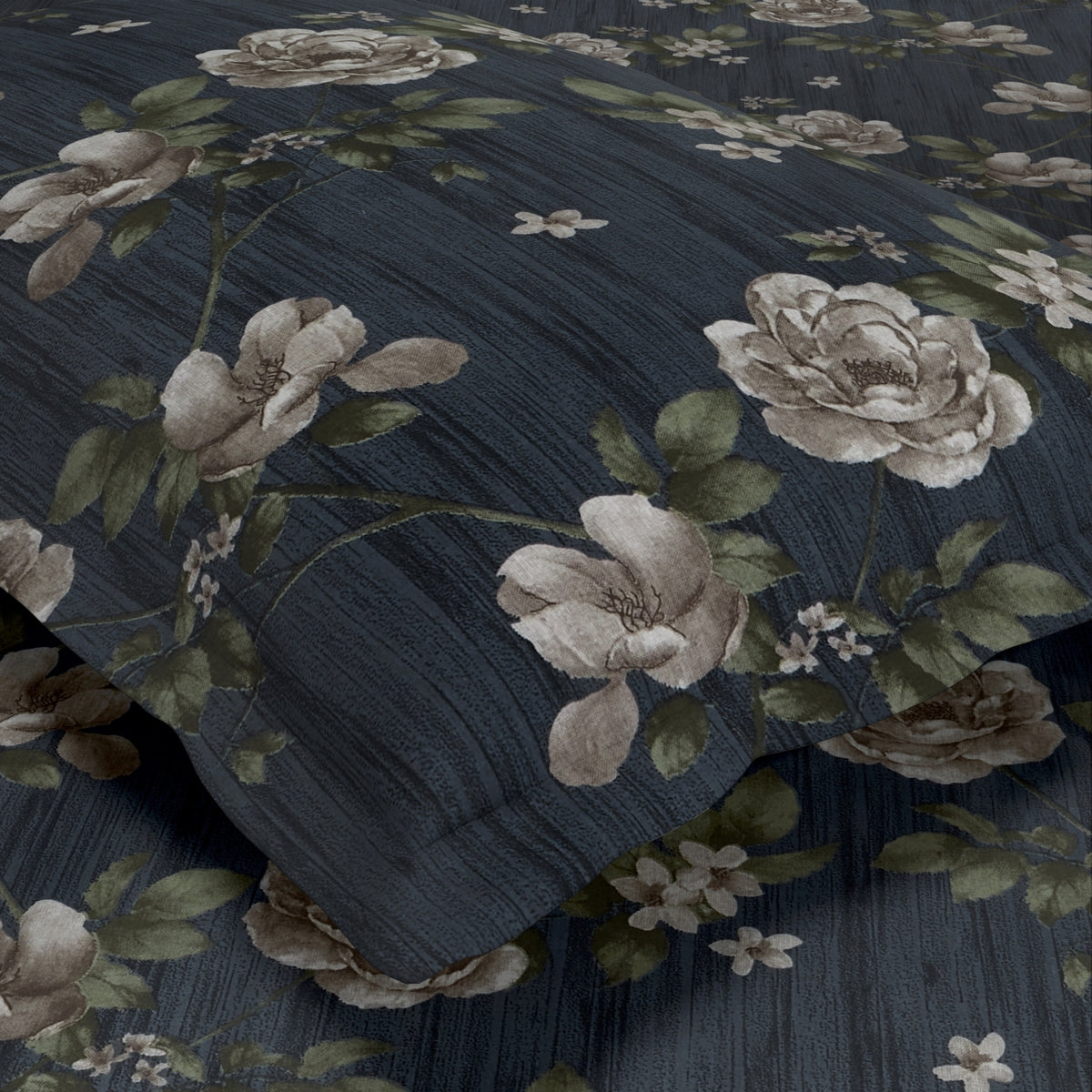 Rose Cascade 100% Cotton Double Flat Bedsheet, Slate Blue - 144 TC - Bedsheets | haus & kinder