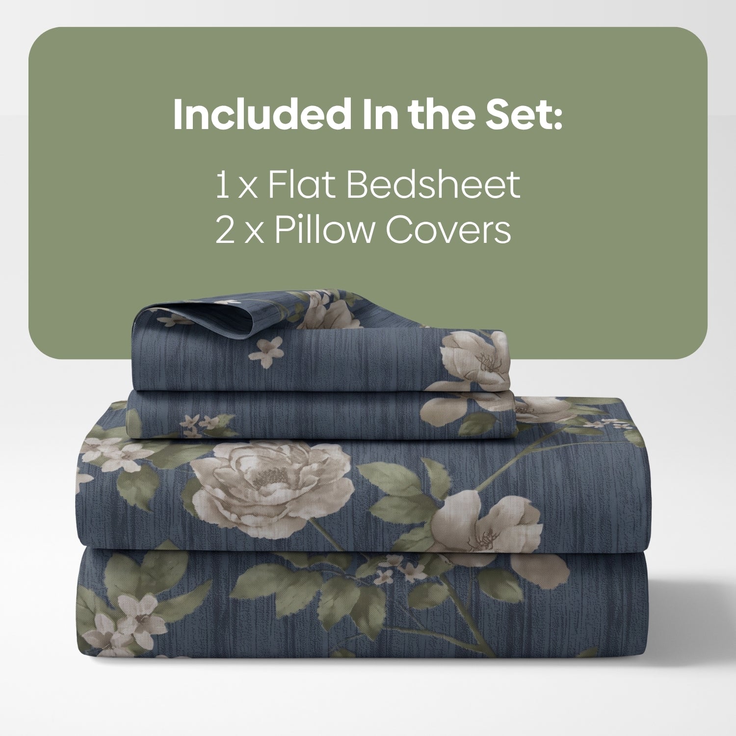 Rose Cascade 100% Cotton Double Flat Bedsheet, Slate Blue - 144 TC - Bedsheets | haus & kinder