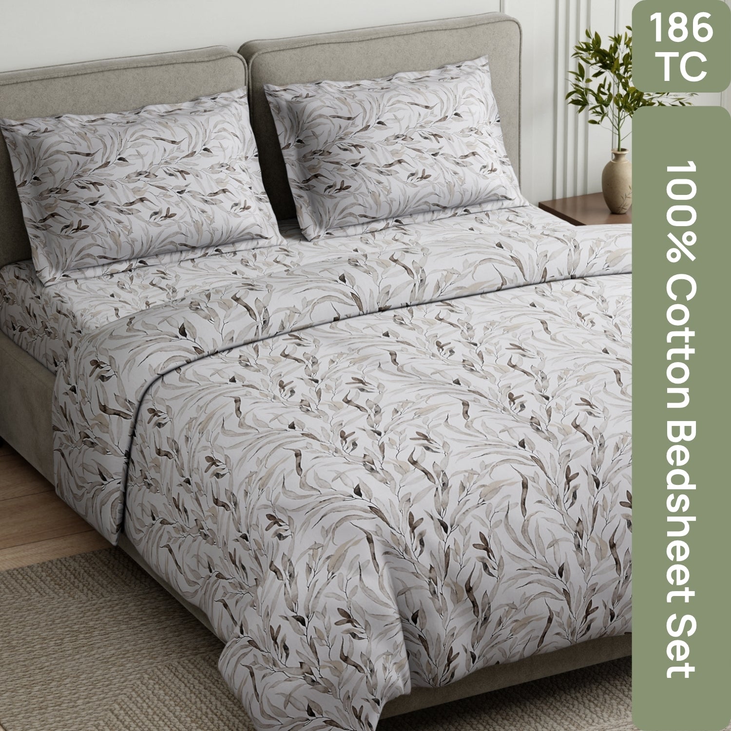 Whispering Willow 100% Cotton Double Flat Bedsheet, Blush Rose - 186 TC - Bedsheets | haus & kinder