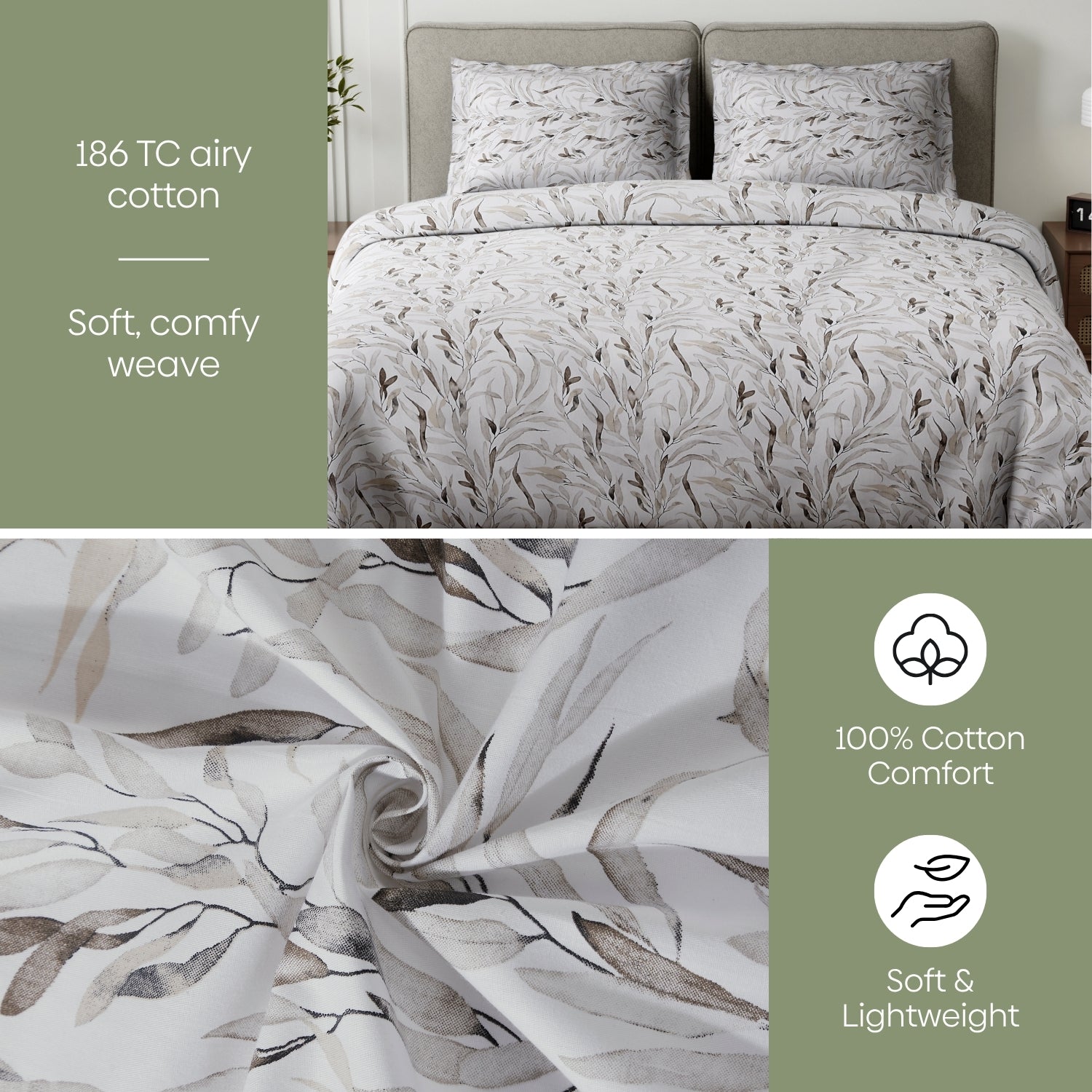 Whispering Willow 100% Cotton Double Flat Bedsheet, Blush Rose - 186 TC - Bedsheets | haus & kinder