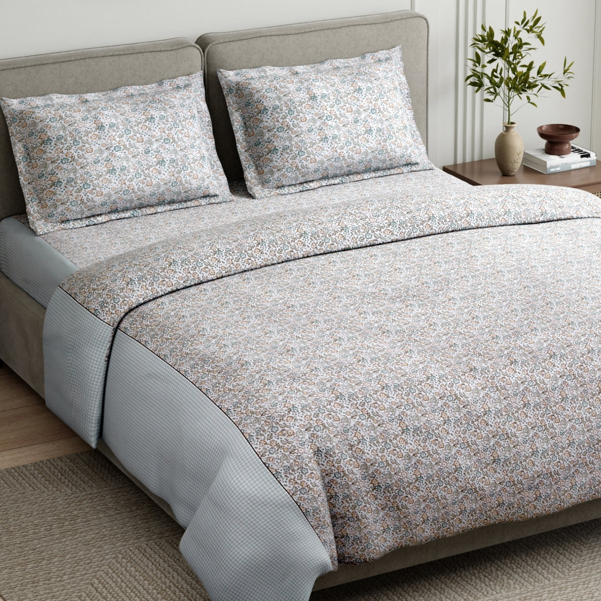 Cottage Calico 100% Cotton Double Flat Bedsheet, Pale Peach - 186 TC - Bedsheets | haus & kinder