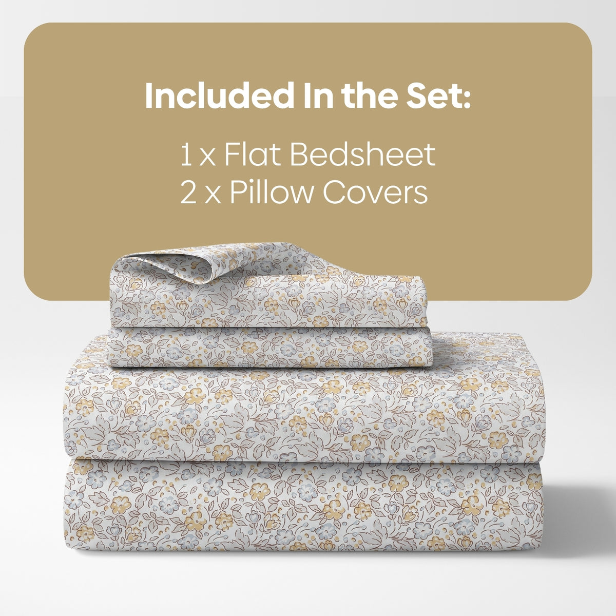 Cottage Calico 100% Cotton Double Flat Bedsheet, Warm Ochre - 186 TC - Bedsheets | haus & kinder