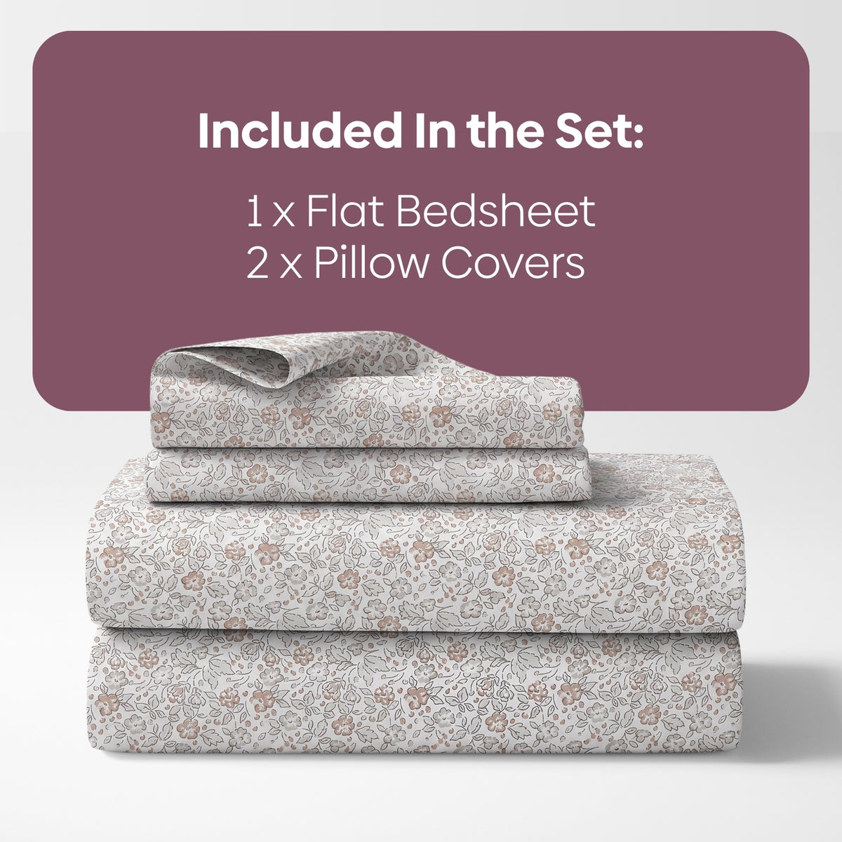 Cottage Calico 100% Cotton Double Flat Bedsheet, Mocha Mousse - 186 TC - Bedsheets | haus & kinder