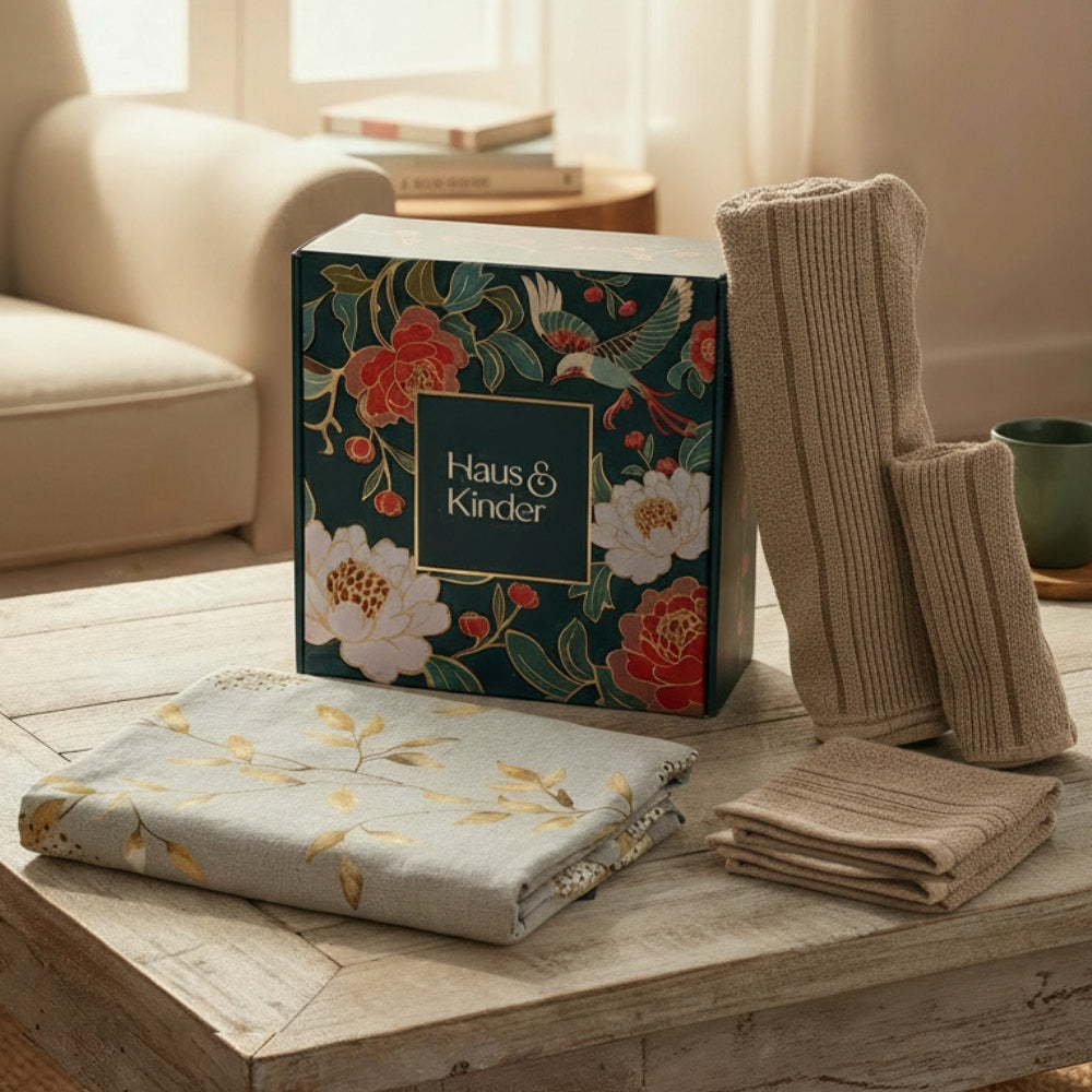 Celebration Gift Set of 7- Bed Sheet & Towel Set, Ivory