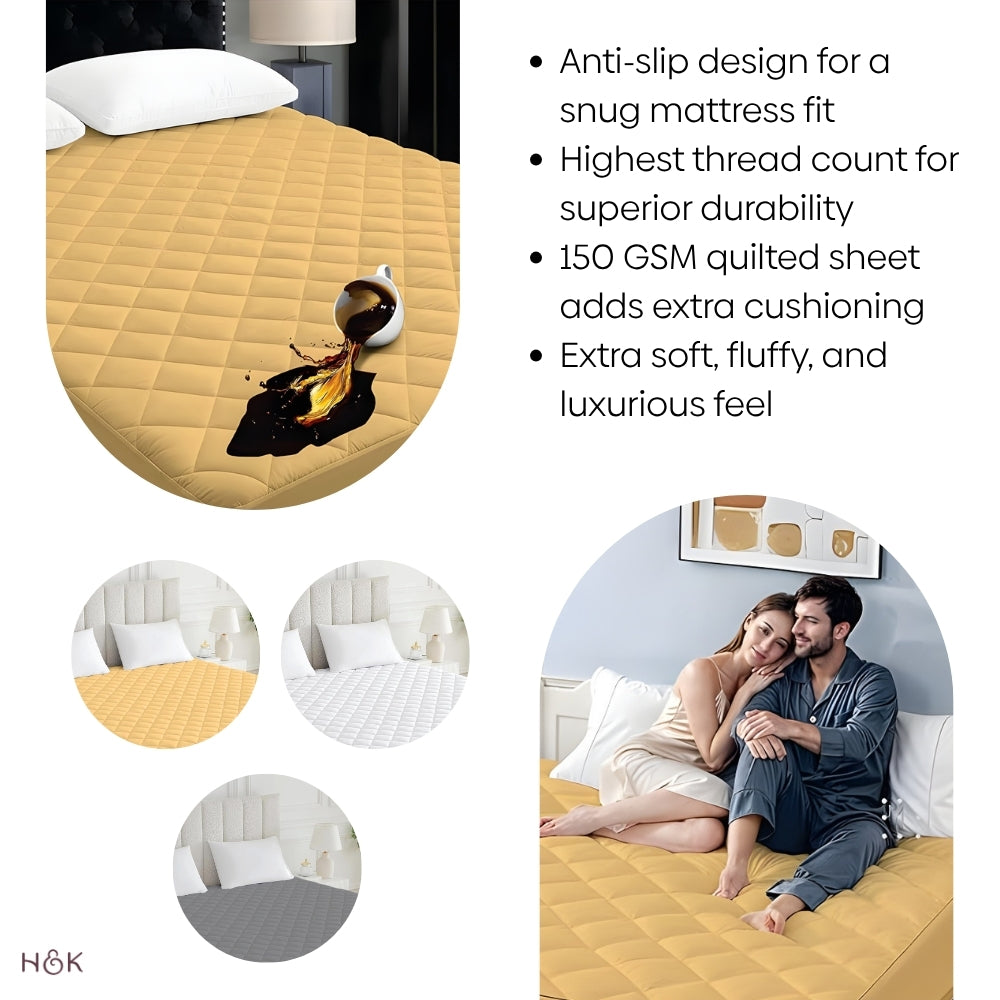 Hush Layer Quilted Mattress Protector, Beige - Queen (150 GSM)