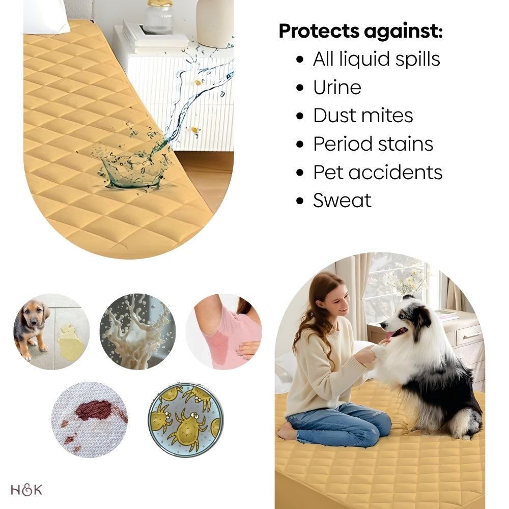 Hush Layer Quilted Mattress Protector, Beige - Queen (150 GSM)