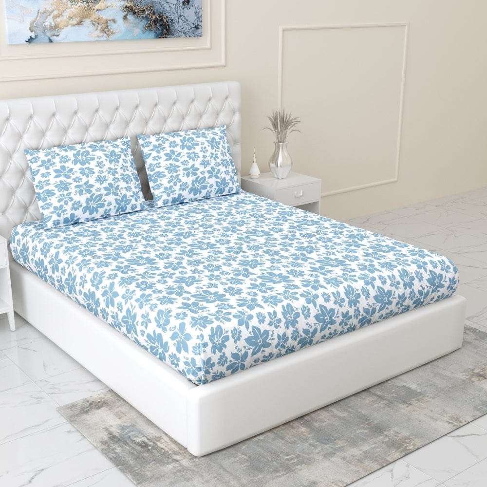 Bluebell Whisper 100% Cotton Double Fitted Bedsheet, 144 TC