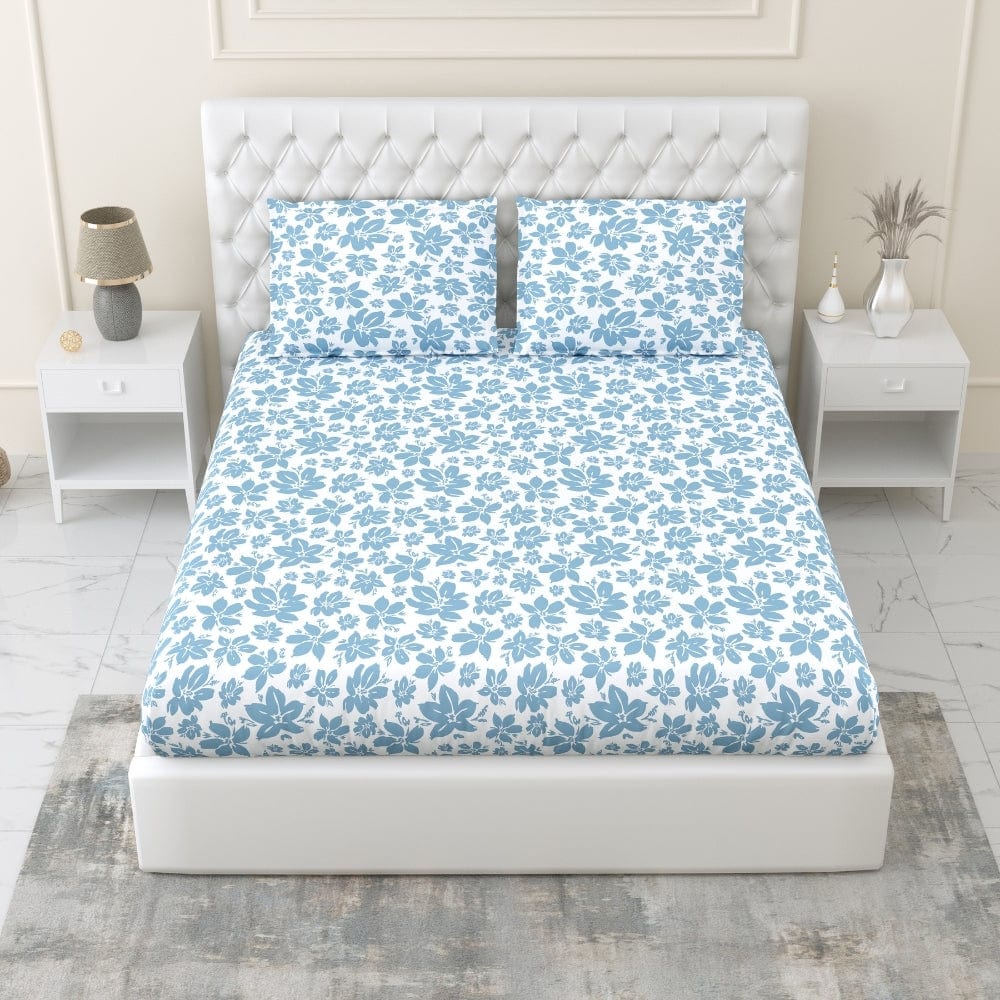 Bluebell Whisper 100% Cotton Double Fitted Bedsheet, 144 TC