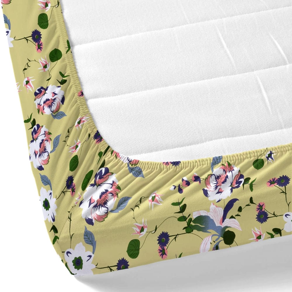 Bold Floral 100% Cotton Double Fitted Bedsheet, 144 TC