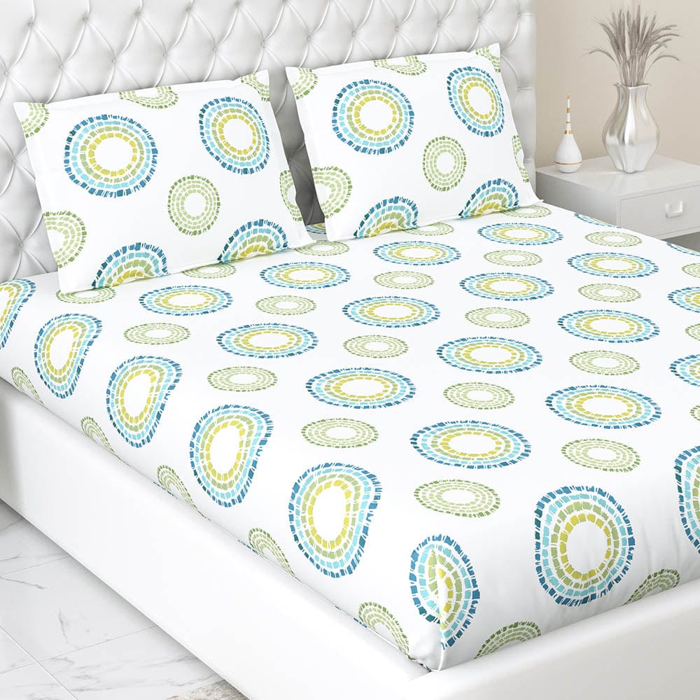 Radiant Circles 100% Cotton Double Fitted Bedsheet, 144 TC