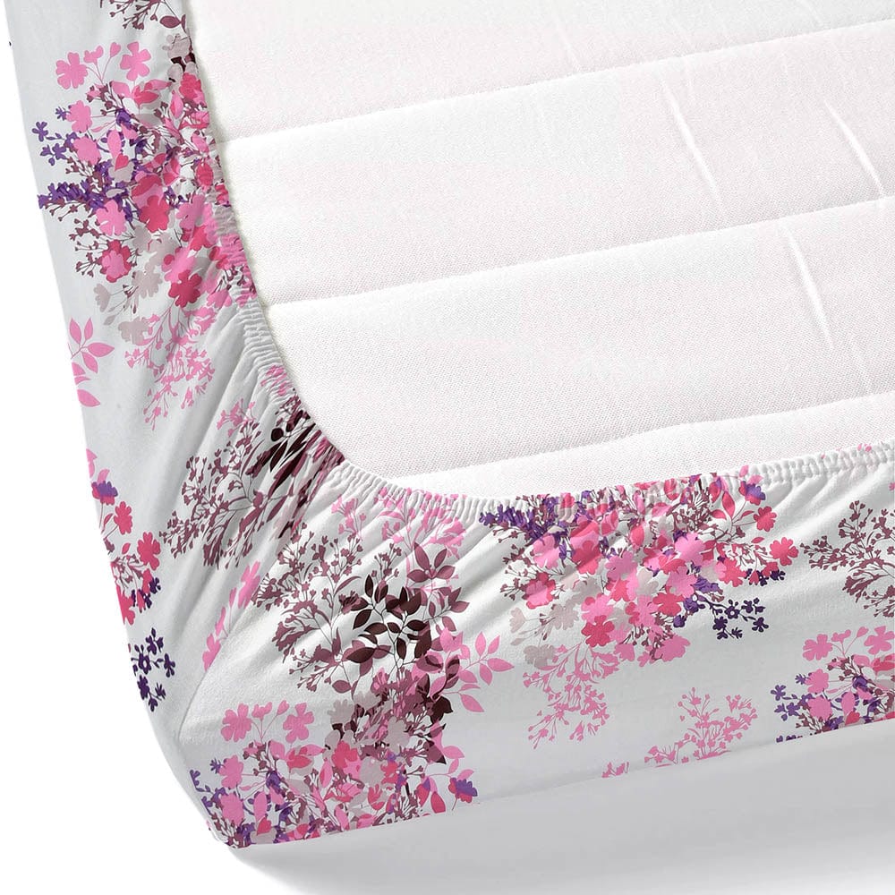 Greek Garden Romance 100% Cotton Double Fitted Bedsheet, 186 TC