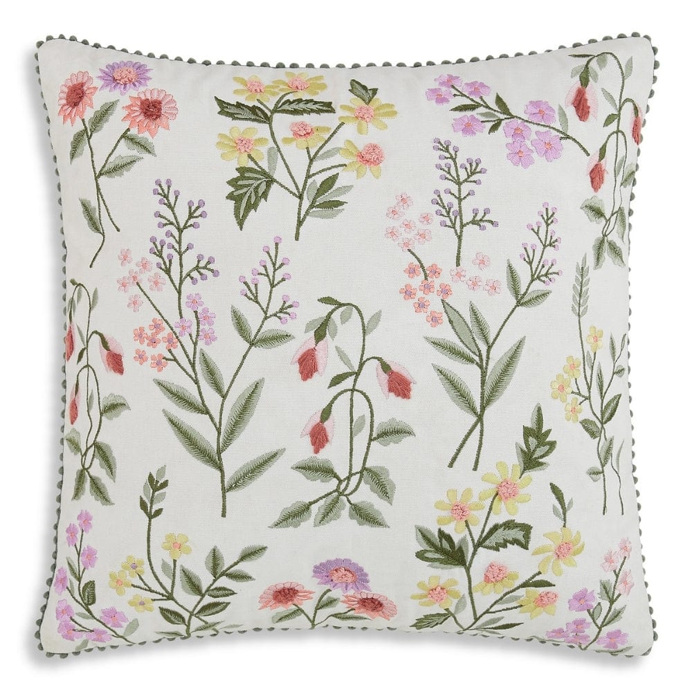 Embroidered Decorative Cushion Cover, Garden Reverie