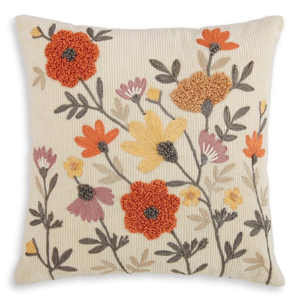Embroidered Decorative Cushion Cover, Blush Bloomscape (Coral)