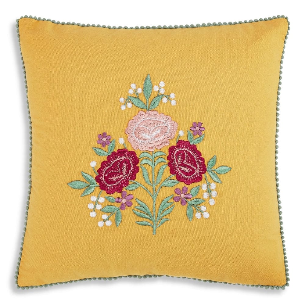 Embroidered Decorative Cushion Cover, Golden Bloom