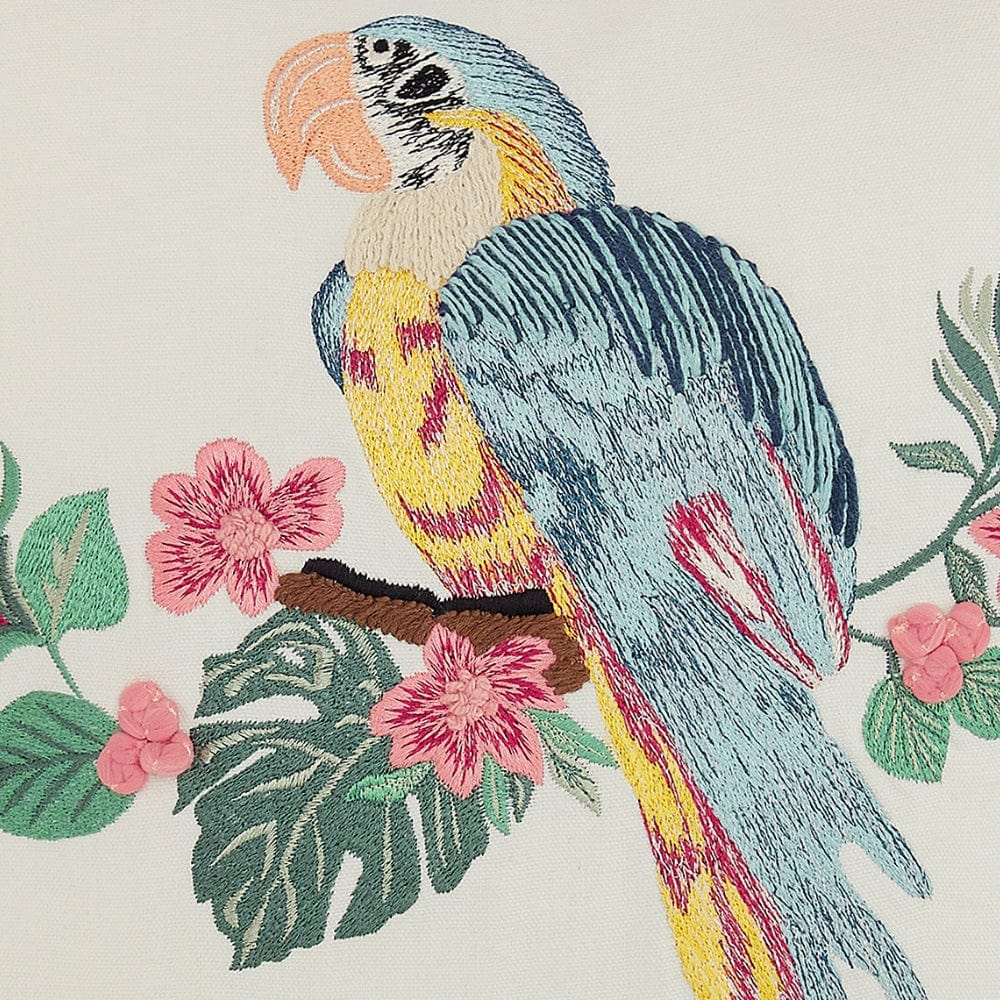 Embroidered Decorative Cushion Cover, Tropical Plumage