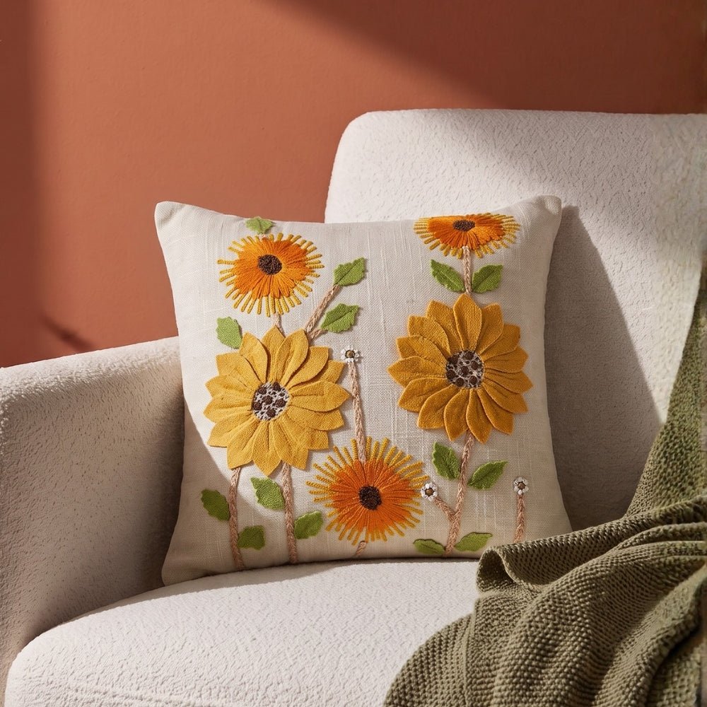 Ochre Spire Embroidered Cushion Cover Pack of 1, Mustard - Cushion Covers | haus & kinder