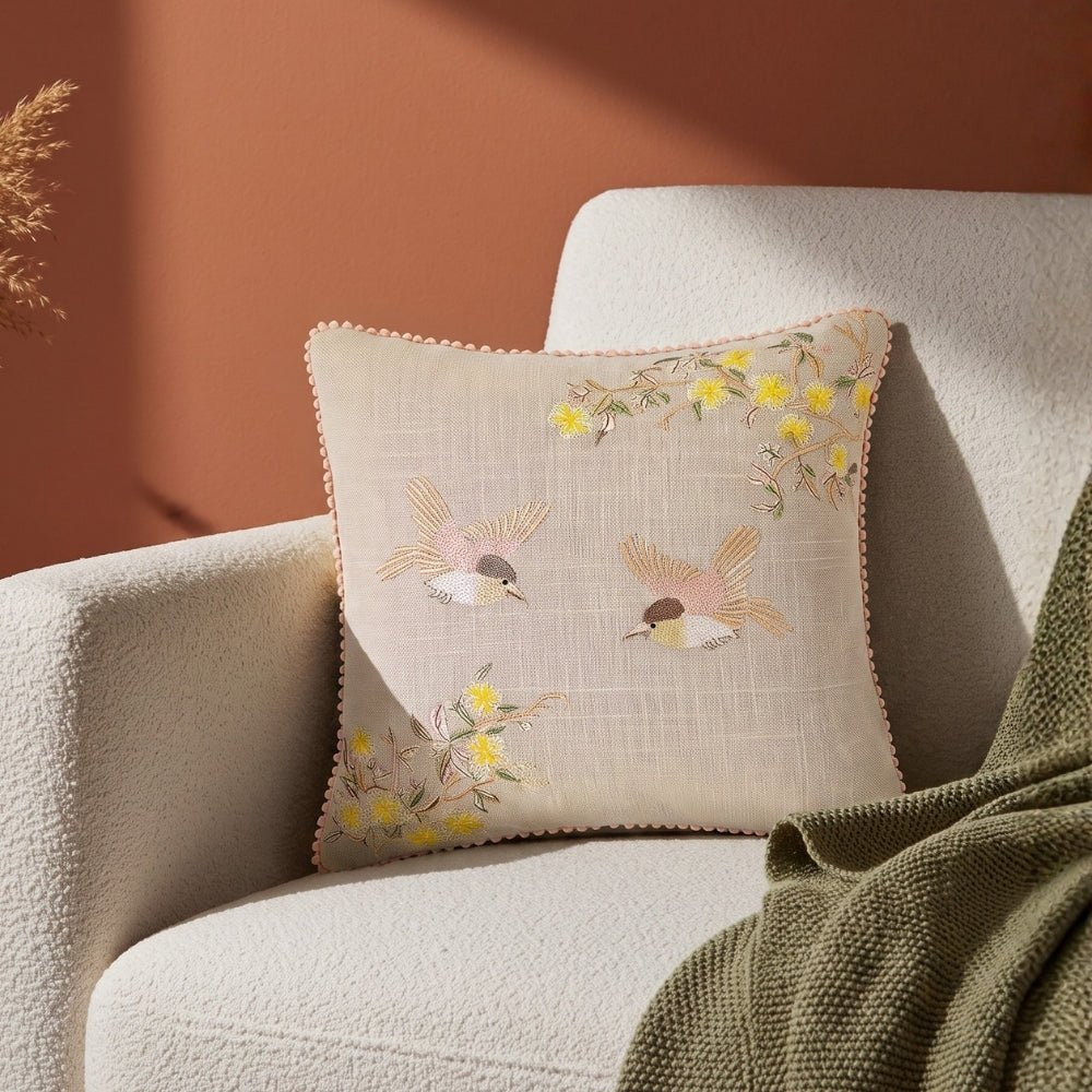 Arbor Wing Embroidered Cushion Cover Pack of 1, Beige - Cushion Covers | haus & kinder
