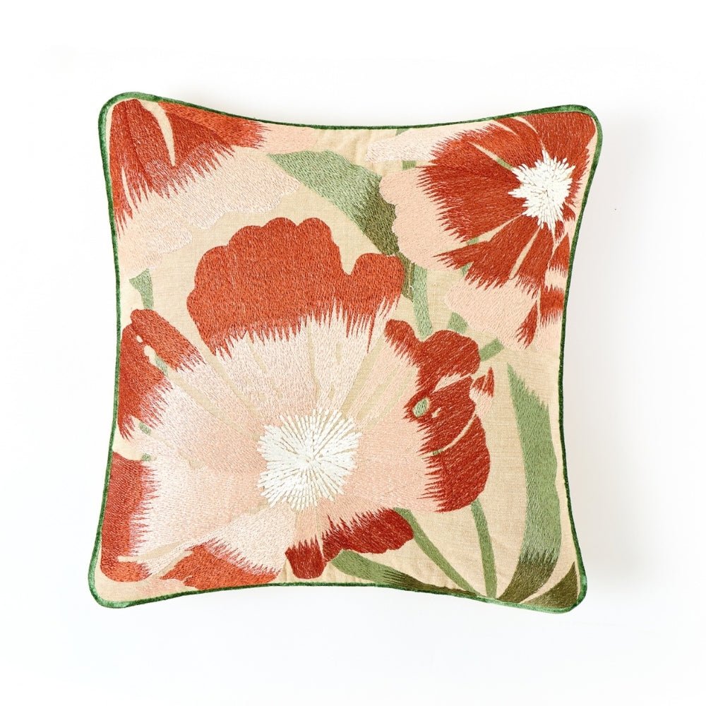 Botanical Bloom Embroidered Cushion Cover Pack of 1, Rust - Cushion Covers | haus & kinder