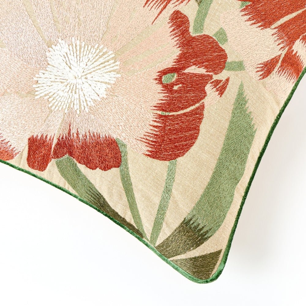 Botanical Bloom Embroidered Cushion Cover Pack of 1, Rust - Cushion Covers | haus & kinder