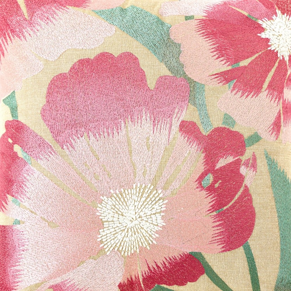 Botanical Bloom Embroidered Cushion Cover Pack of 1, Pink - Cushion Covers | haus & kinder