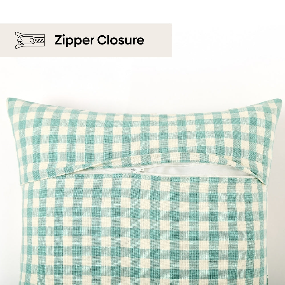 Petal Plaids Embroidered 100% Cotton Cushion Cover, Pack of 3