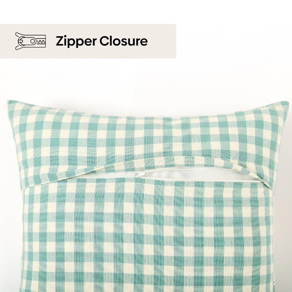Petal Plaids Embroidered 100% Cotton Cushion Cover, Pack of 3 - Cushion Covers | haus & kinder