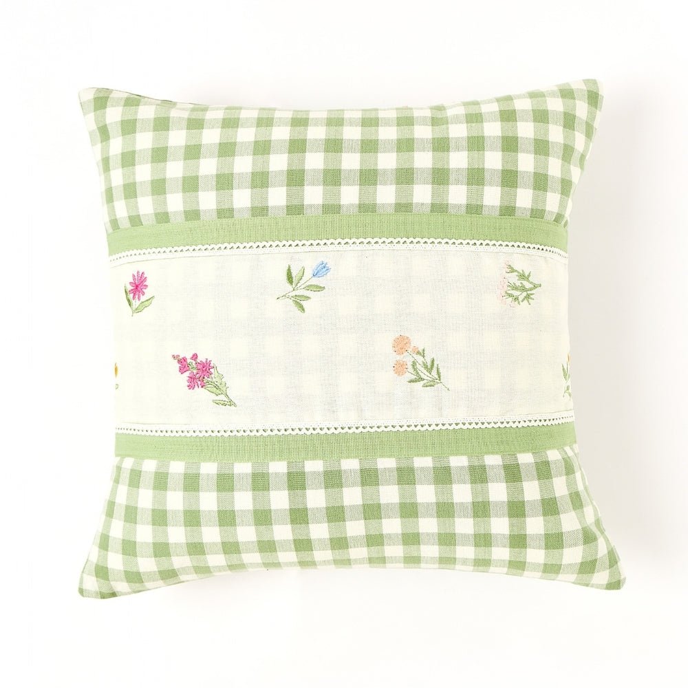 Petal Plaids Embroidered 100% Cotton Cushion Cover, Pack of 3 - Cushion Covers | haus & kinder