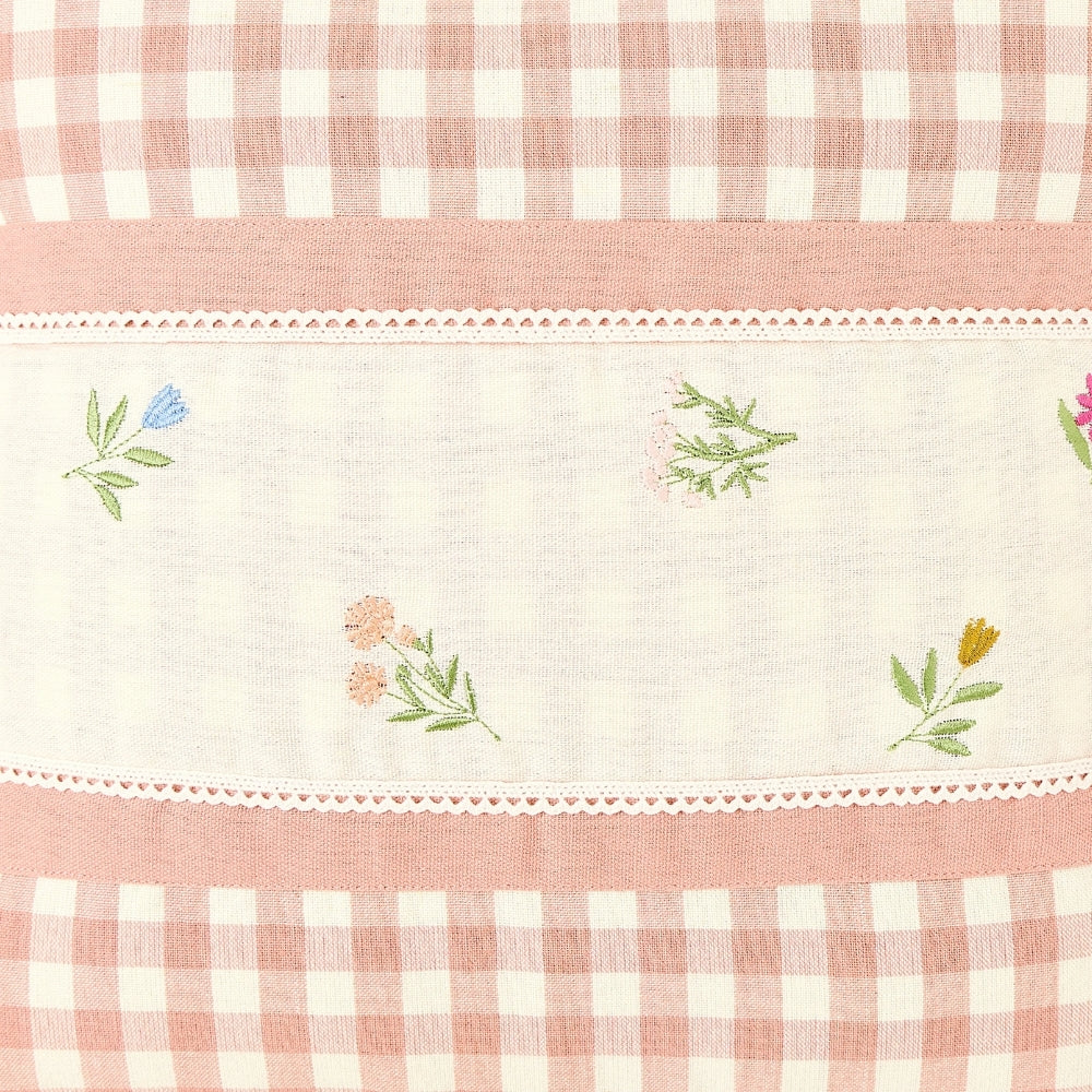Petal Plaids Embroidered 100% Cotton Cushion Cover, Pack of 3